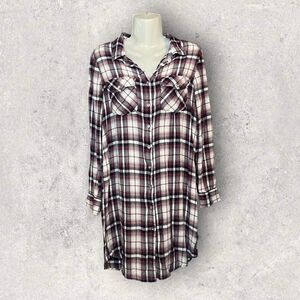 Indigo Threads Co. Rayon Buffalo Plaid Button Front Shirt Dress Size Medium